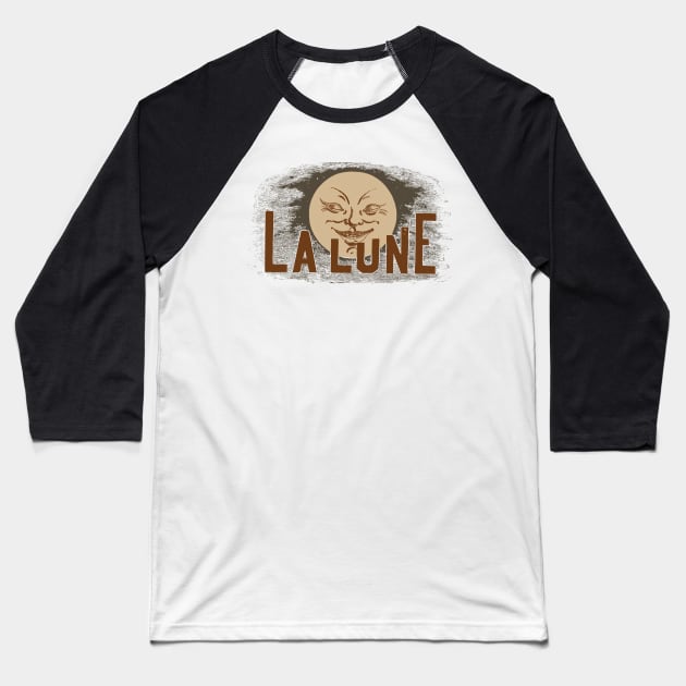 Moon Face with the French phrase, "La Lune" Baseball T-Shirt by pelagio